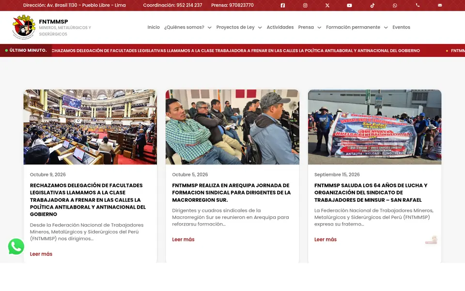 Portada de la web de FNTMMSP