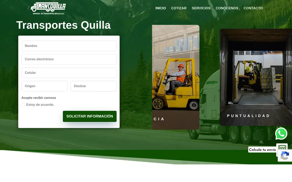 Portada de la web de Transportes Quilla