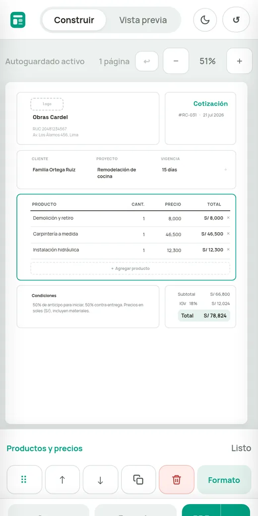 Editor de GeneraRecibo.com en un celular